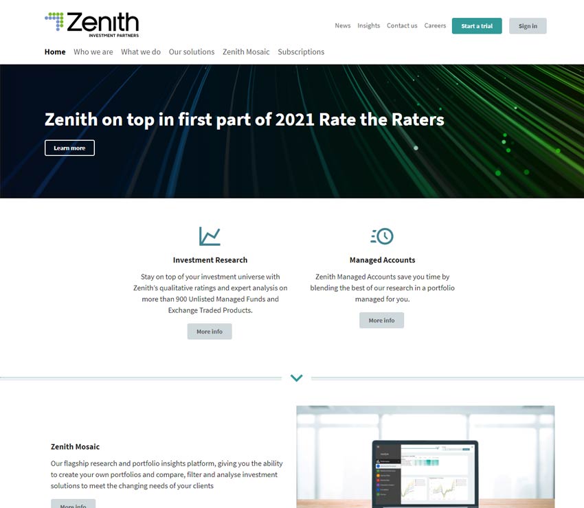 Página web de Zenith Investment Partners