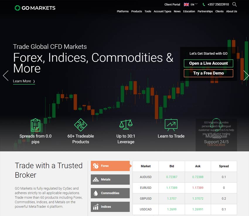 Página web de Go Markets