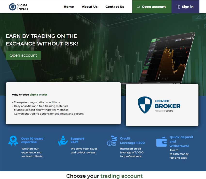 Página web de Sigma Invest