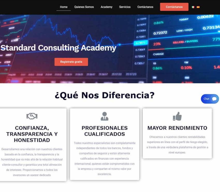 Página web de Standard Consulting Academy