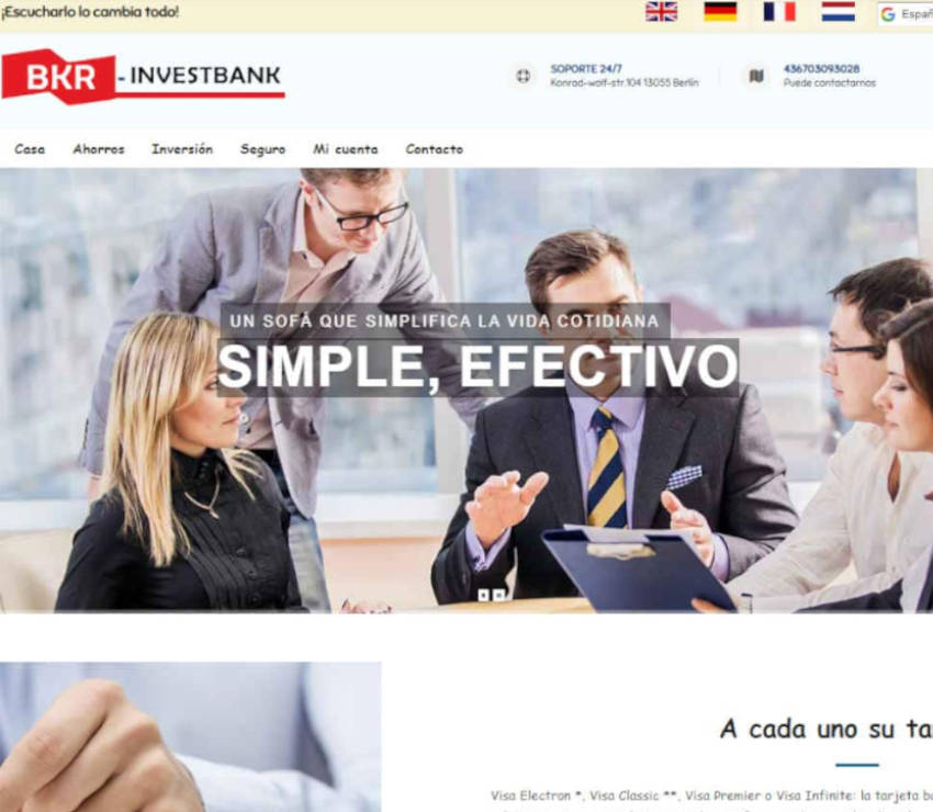 Página web de BKR-INVESTBANK