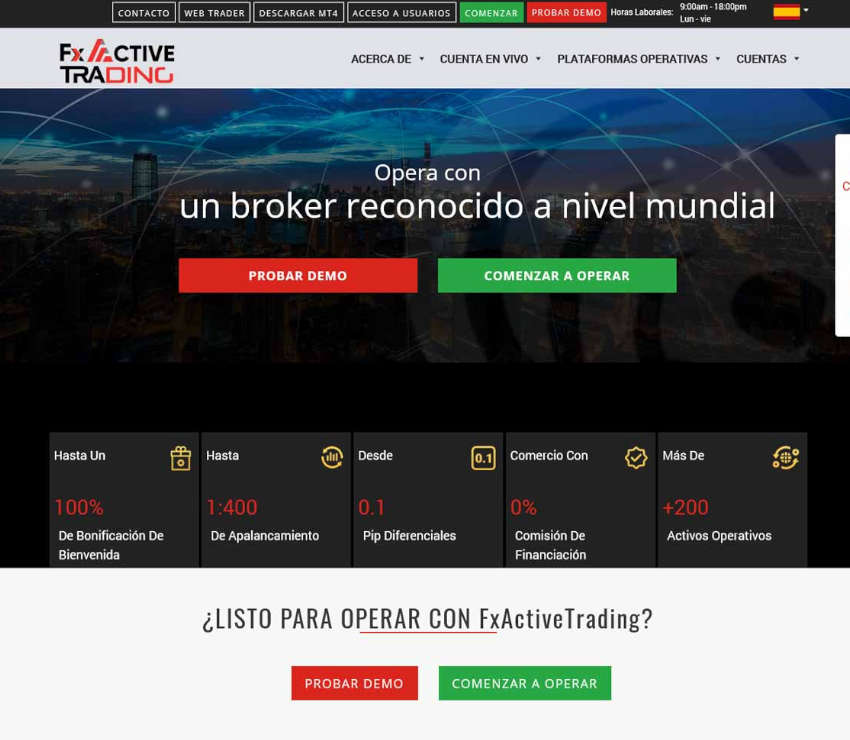 Página web de FxActive Trading