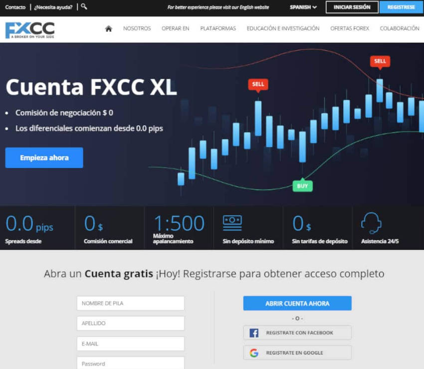 Página web de FXCC