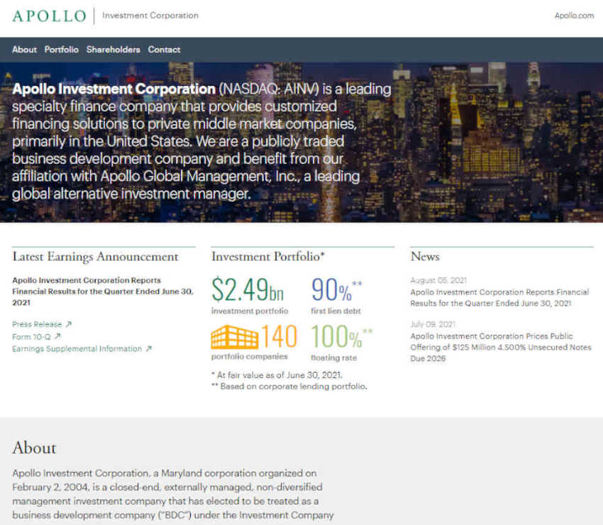 Página web de Apollo Investment Corporation