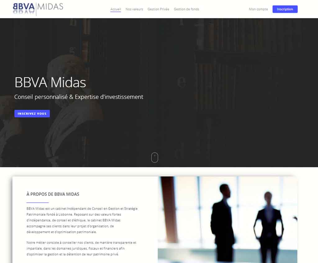 Página web de BBVA Midas