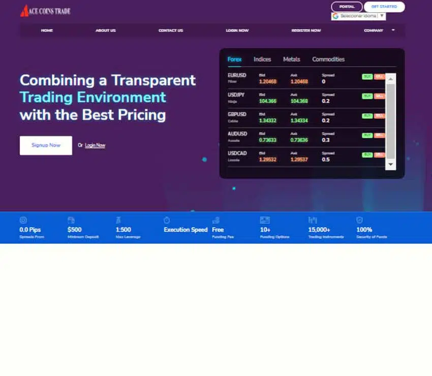 Página web de Ace Coins Trade