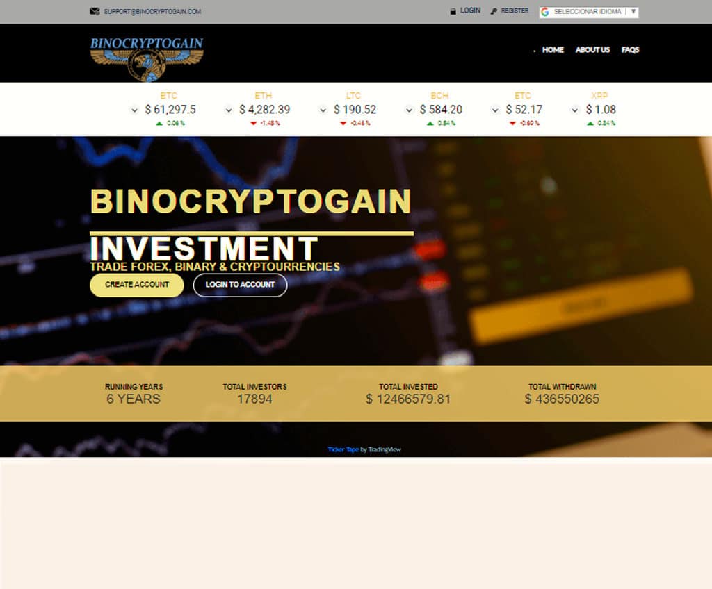 Página web de Binocryptogain