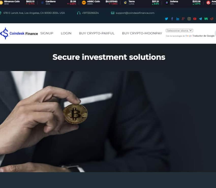 Página web de Coindesk Finance