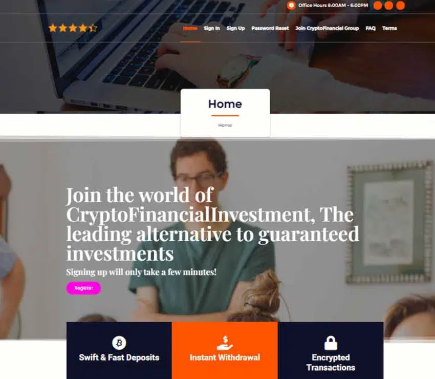 Página web de CryptoFinancial