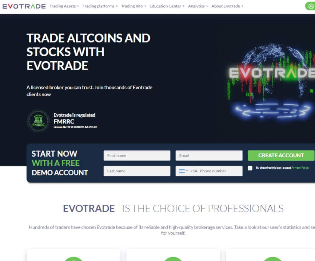 Página web de Evotrade