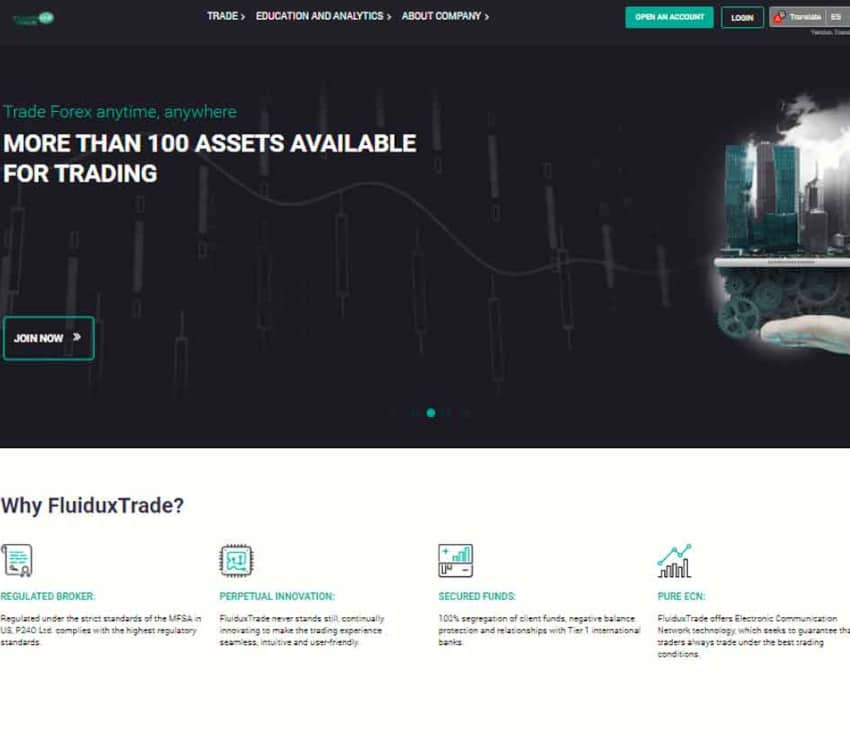 Página web de FluiduxTrade