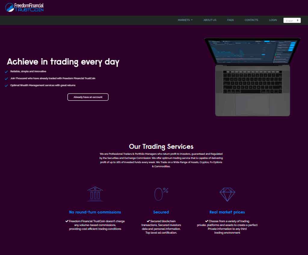 Página web de Freedom Financial TrustCoin