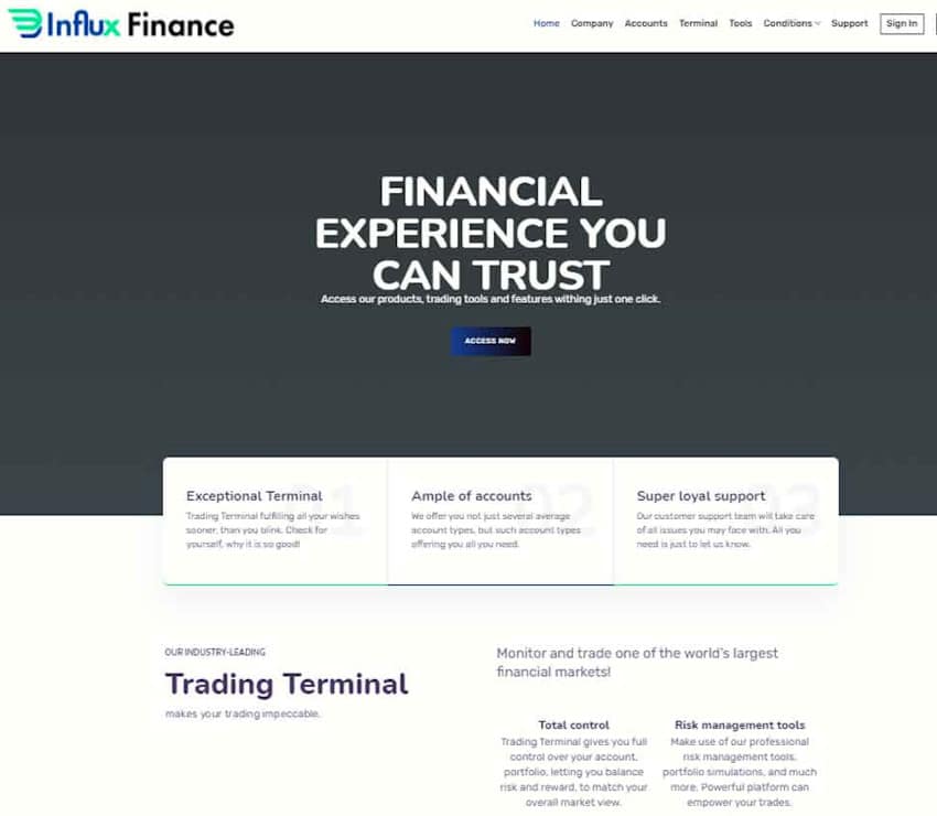 Página web de InfluxFinance