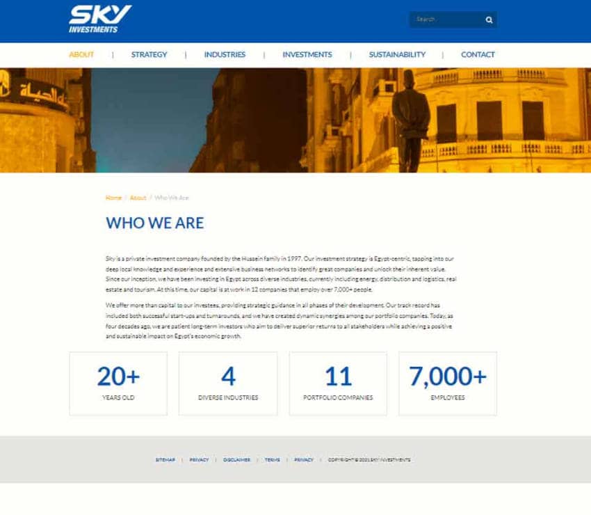 Página web de Sky Investments