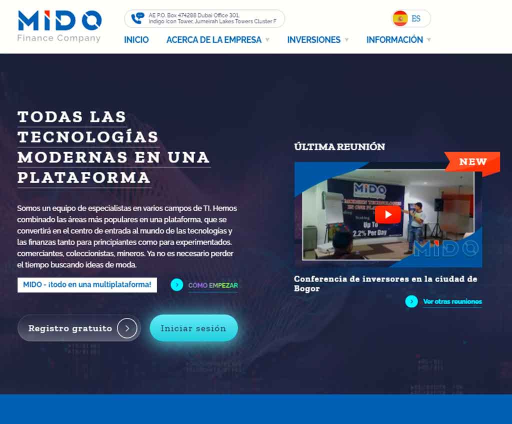 Página web de Mido Finance