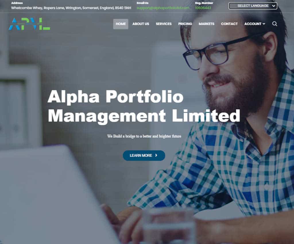 Página web de Alpha Portfolio Management Ltd