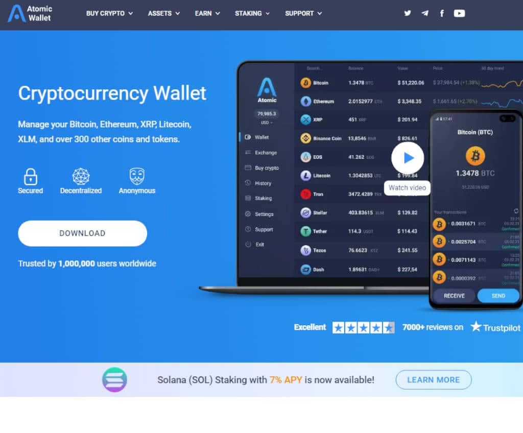 Página web de Atomic Wallet