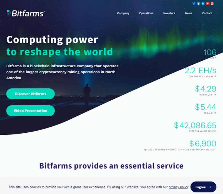 Página web de Bitfarms