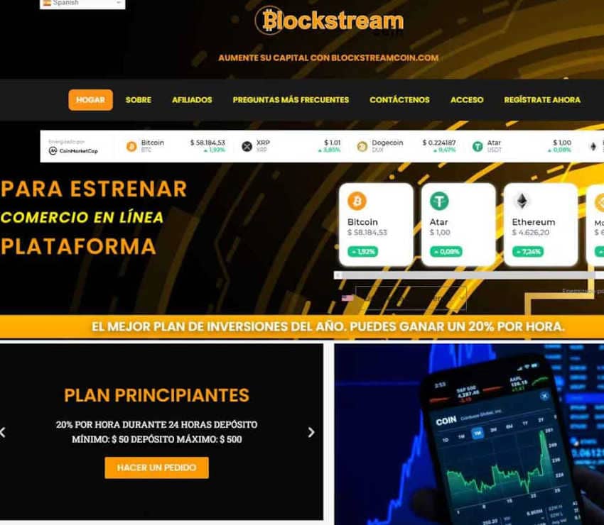 Página web de Blockstreamcoin.com