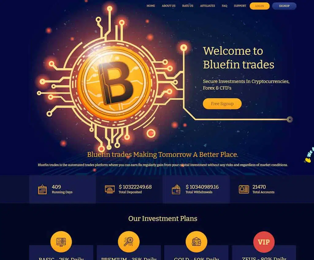 Página web de Bluefin Trades