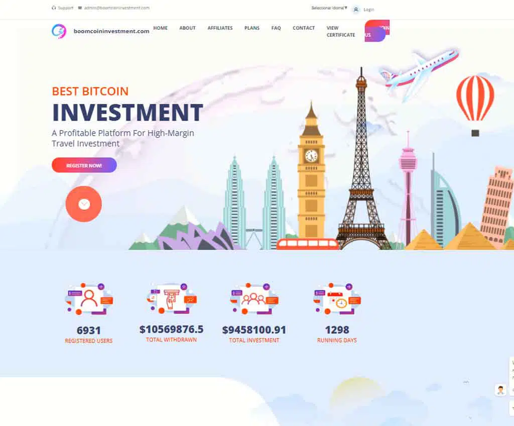 Página web de boomcoininvestment.com