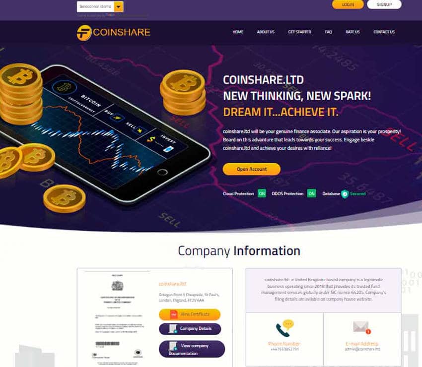 Página web de Coinshare.ltd