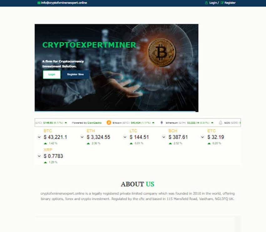 Página web de Cryptofxminersexpert.online