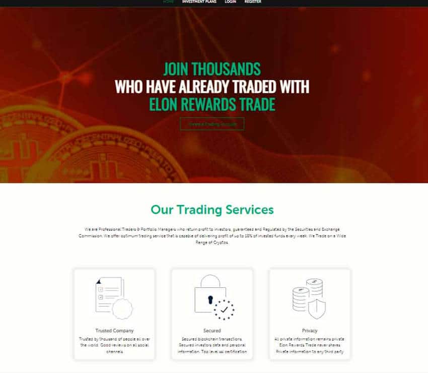 Página web de Elon Rewards Trade