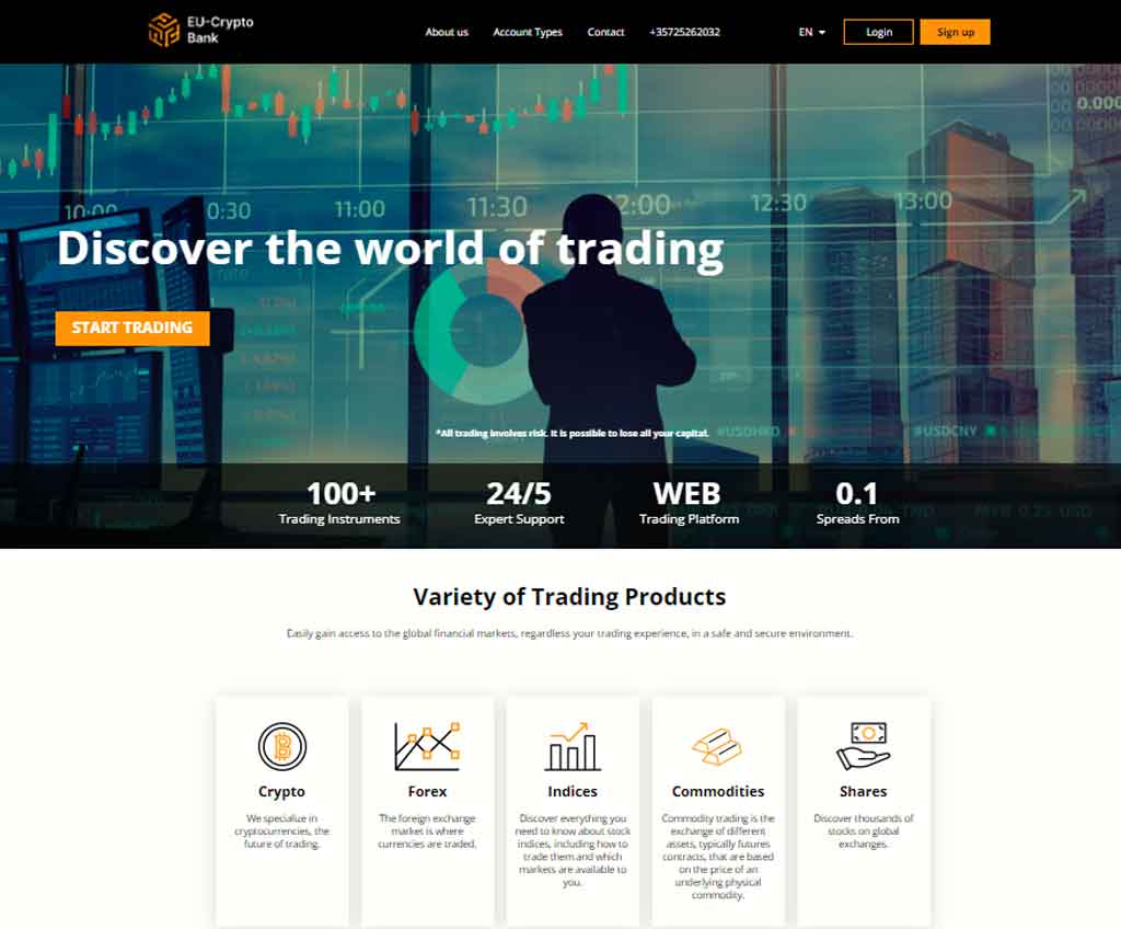 Página web de EU-Crypto Bank