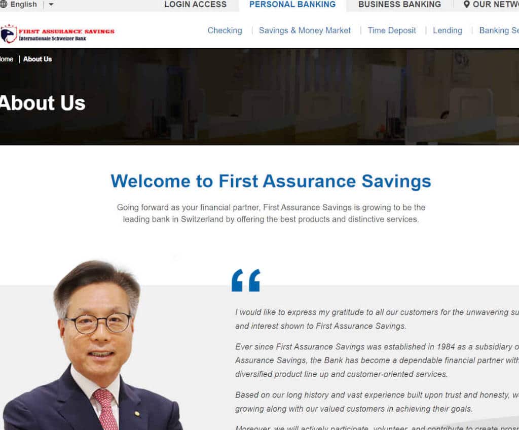 Página web de First Assurance Savings