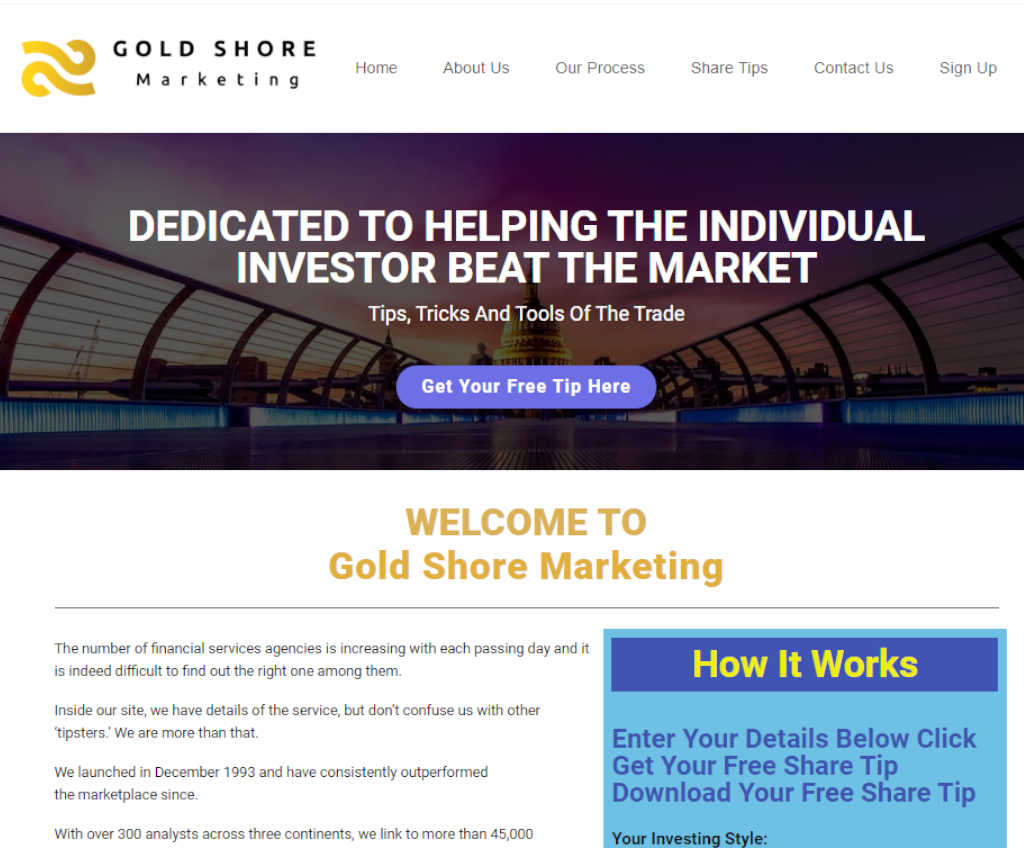 Página web de Gold Shore Marketing