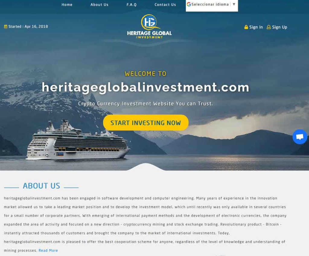 Página web de Heritage Global Investment