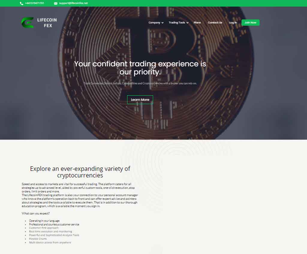 Página web de LifeCoinFEX
