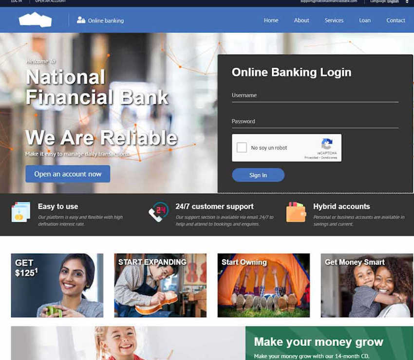 Página web de National Financial Bank