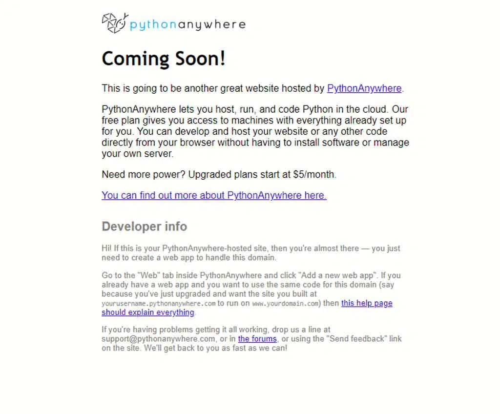 Página web de PythonAnywhere