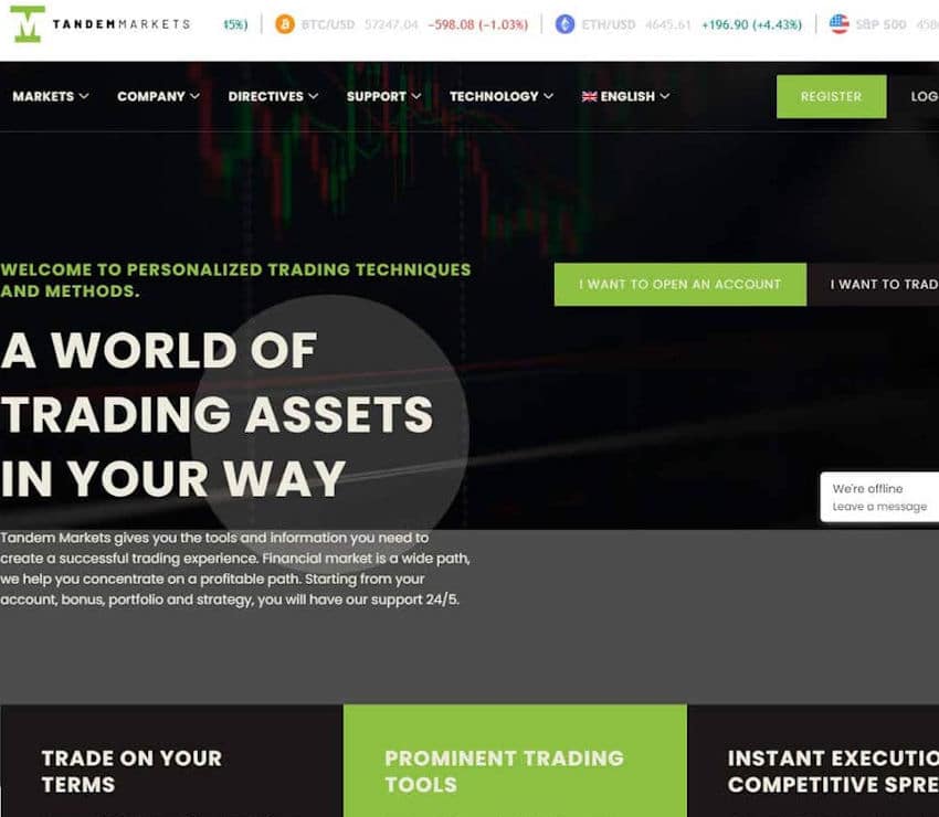 Página web de Tandem Markets