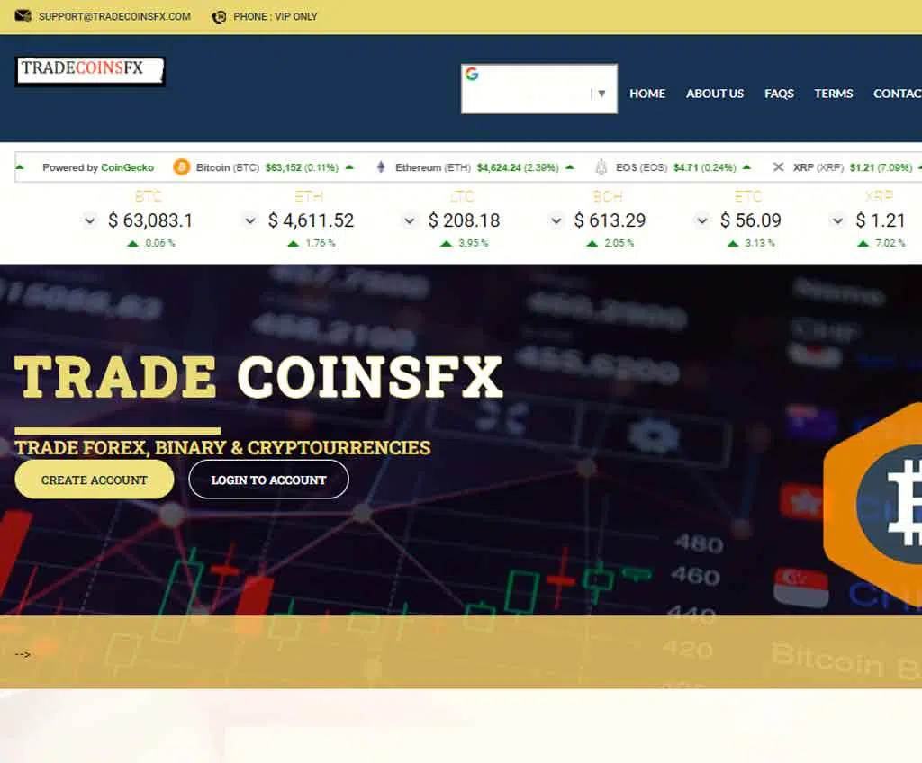 Página web de TRADECOINSFX