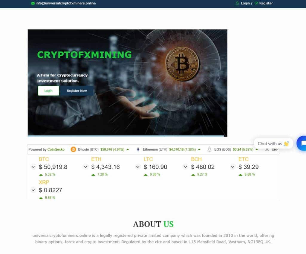 Página web de Universalcryptofxminers.online