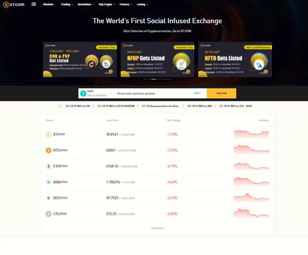 Página web de XT Exchange