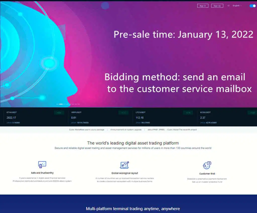 Página web de Cubic Wallet