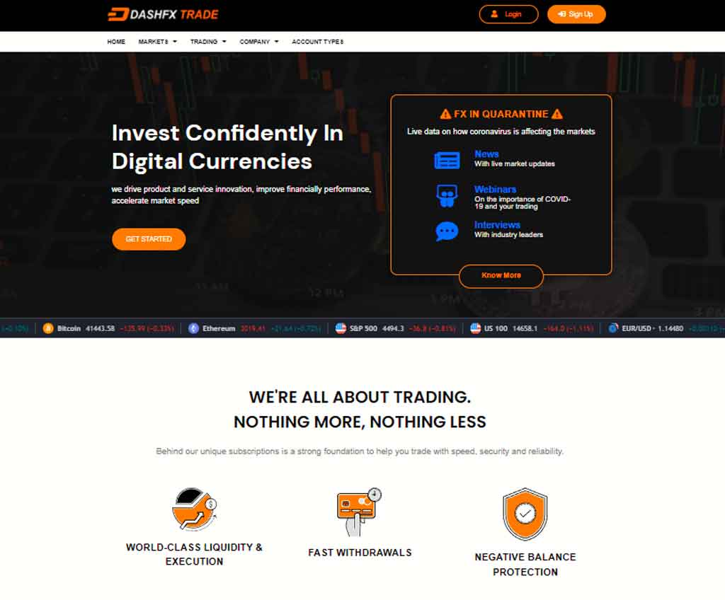 Página web de DashFX Trade
