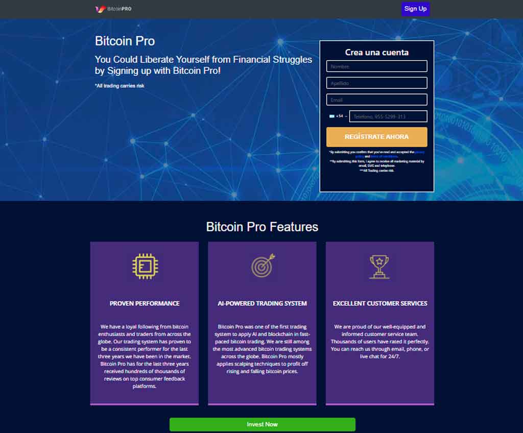Página web de Bitcoin Pro