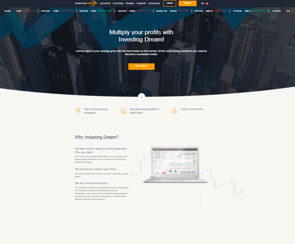 Página web de Investing Dream
