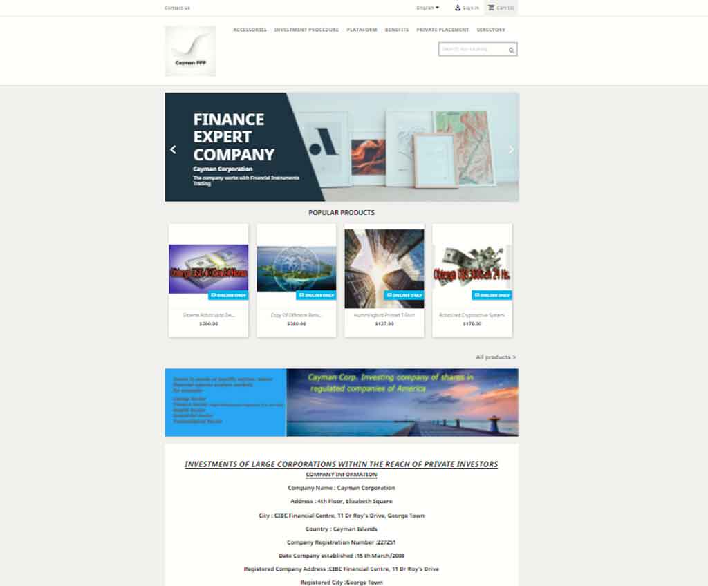 Página web de Cayman Corporation