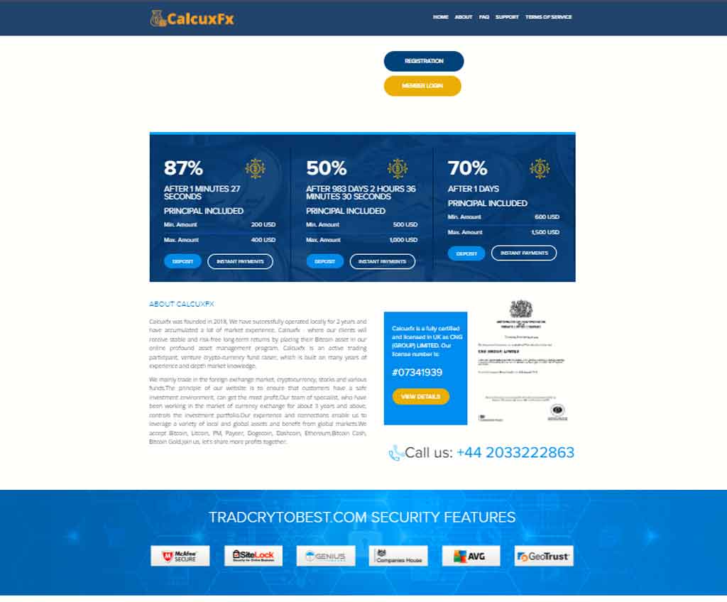 Página web de Calcuxfx