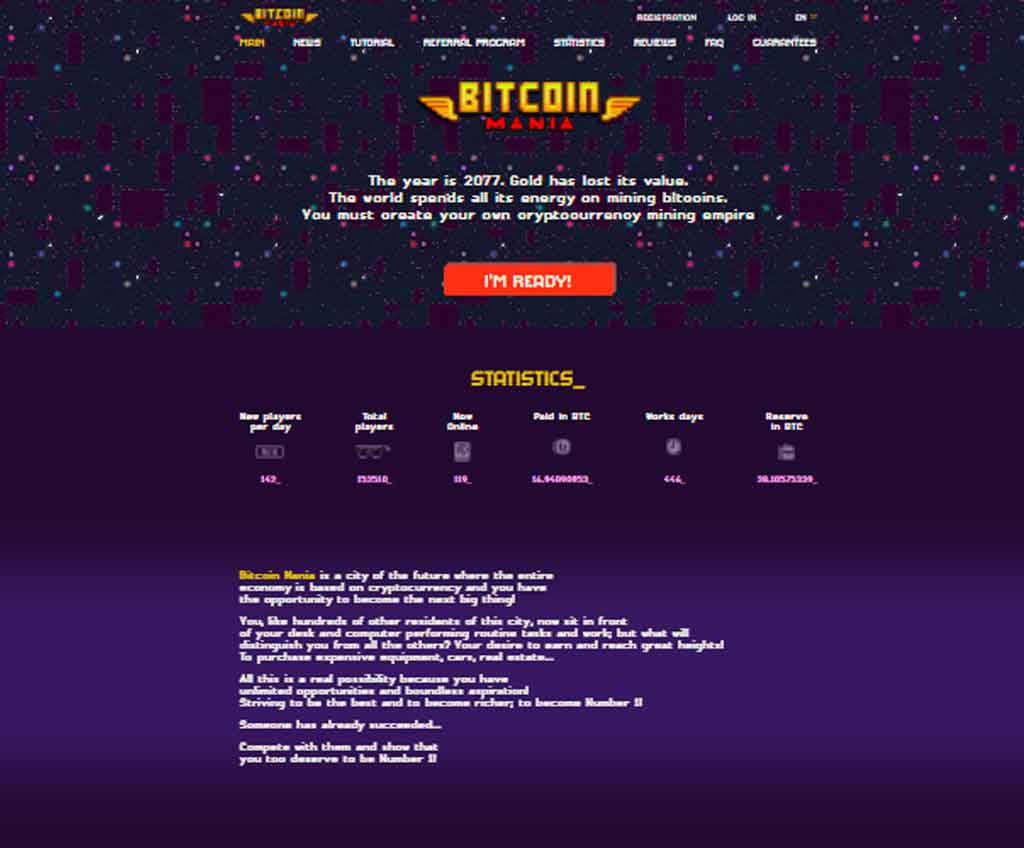 Página web de Bitcoin Mania